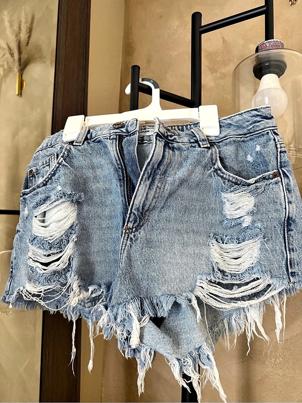 Garage Distressed Denim Jean Shorts in Blue